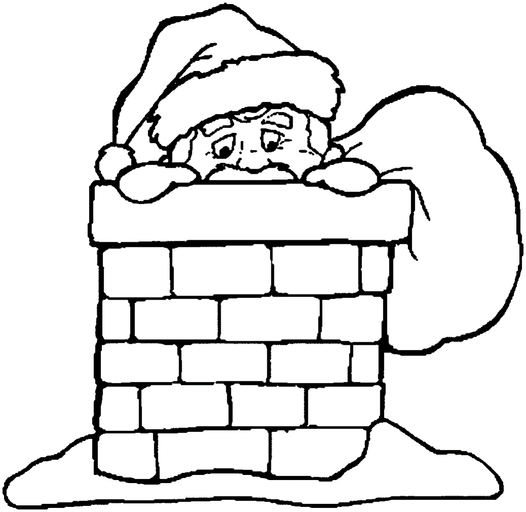 Раскраска Санта в камине